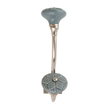 Grey Wheel Flower Ceramic Silver Iron Hook